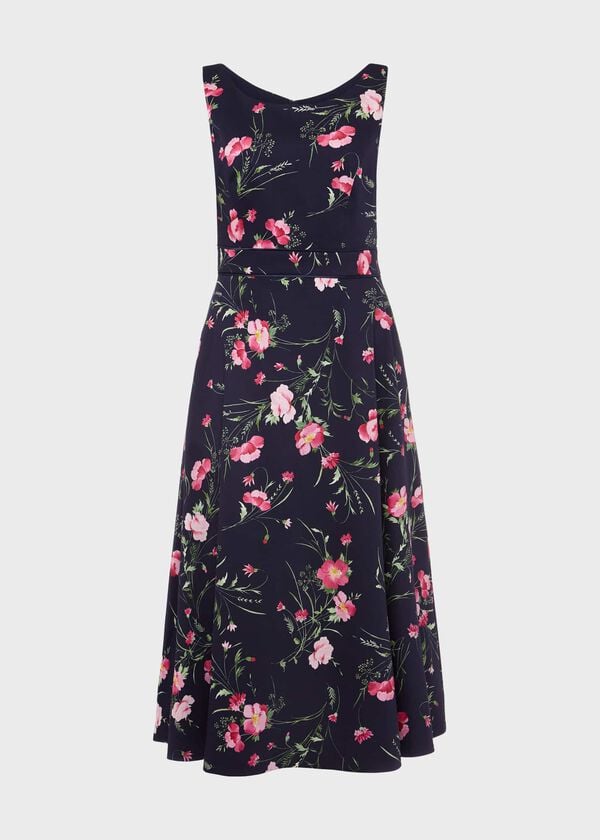 Hobbs Kassandra Fit And Flare Dress Navy Multi