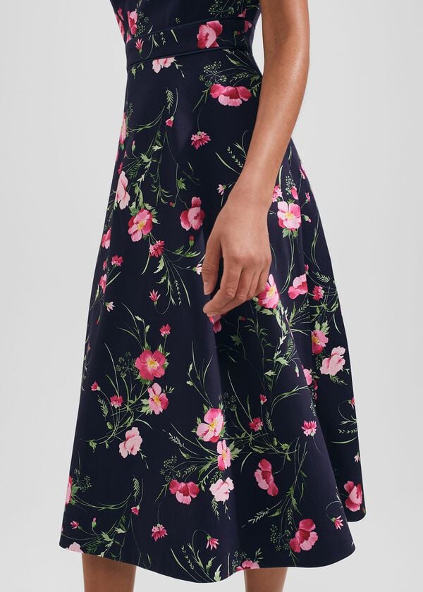 Hobbs Kassandra Fit And Flare Dress Navy Multi