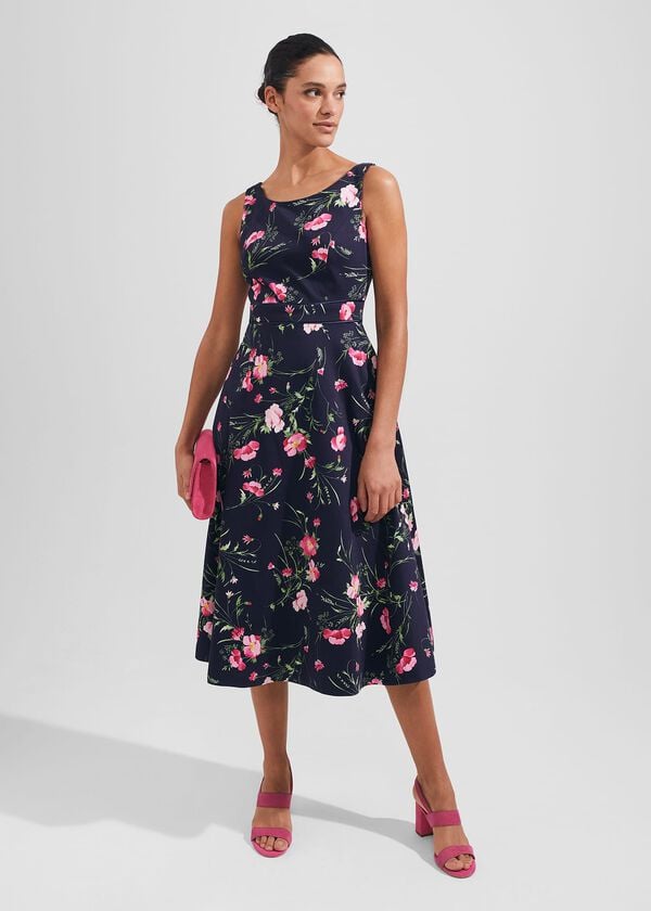 hobbs Kassandra Fit And Flare Dress Navy Multi