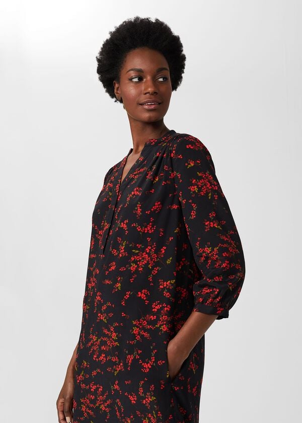 Hobbs Katarina Floral Tunic Dress Black Multi