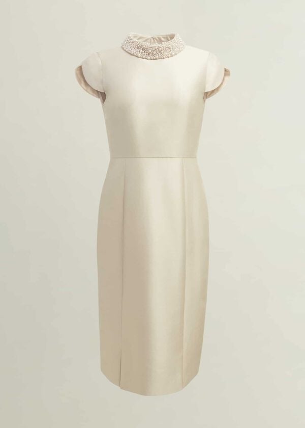 Hobbs Katherine Wool Silk Dress Oyster