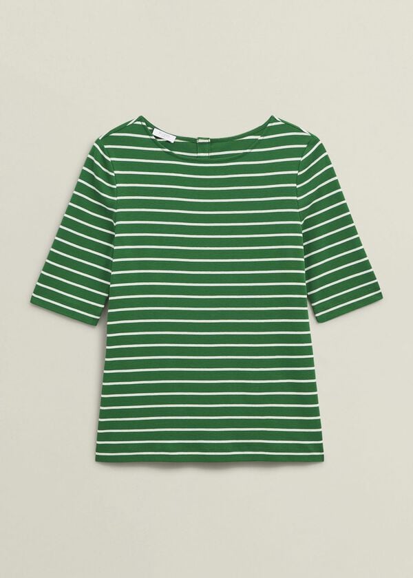 Hobbs Katie Cotton Button Back Top Green Ivory