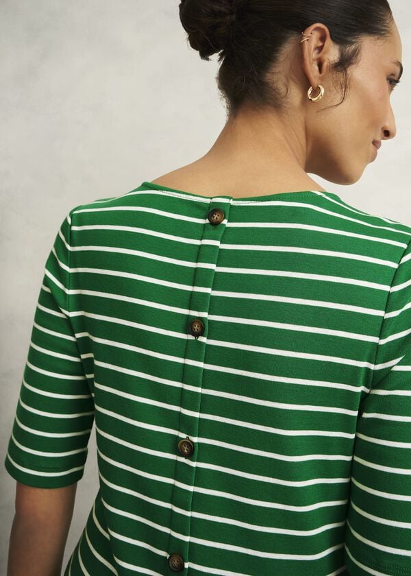 Hobbs Katie Cotton Button Back Top Green Ivory