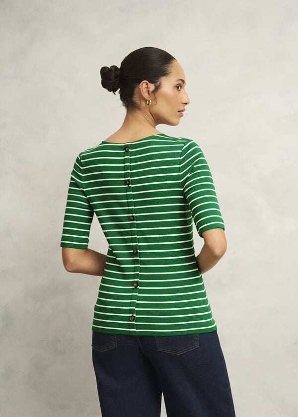 Hobbs Katie Cotton Button Back Top Green Ivory