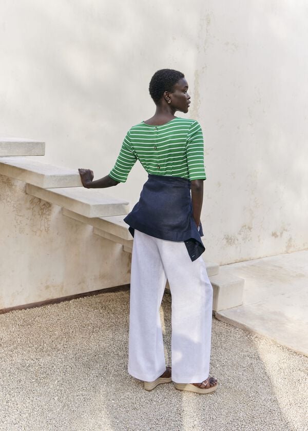 hobbs Katie Cotton Button Back Top Green Ivory