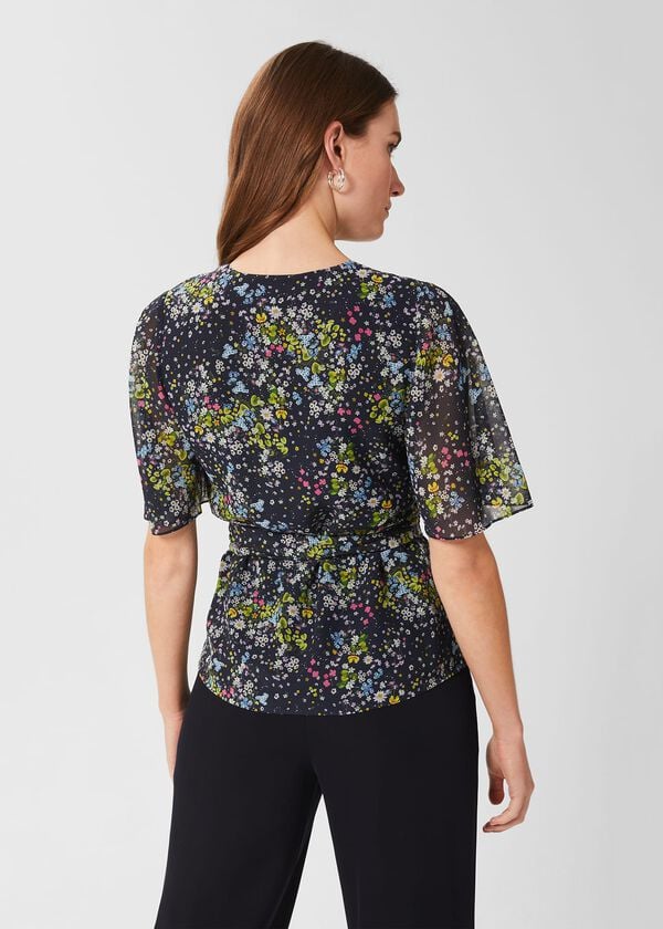 Hobbs Kayden Floral Wrap Top Navy Multi