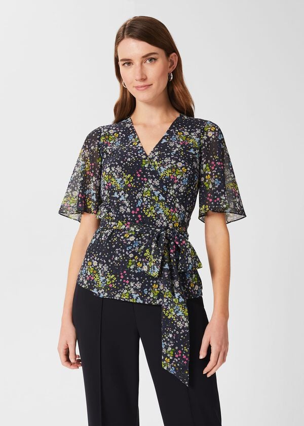 hobbs Kayden Floral Wrap Top Navy Multi