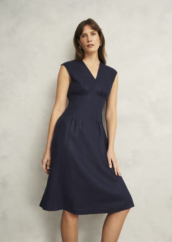 hobbs Kayleigh Linen Dress Navy