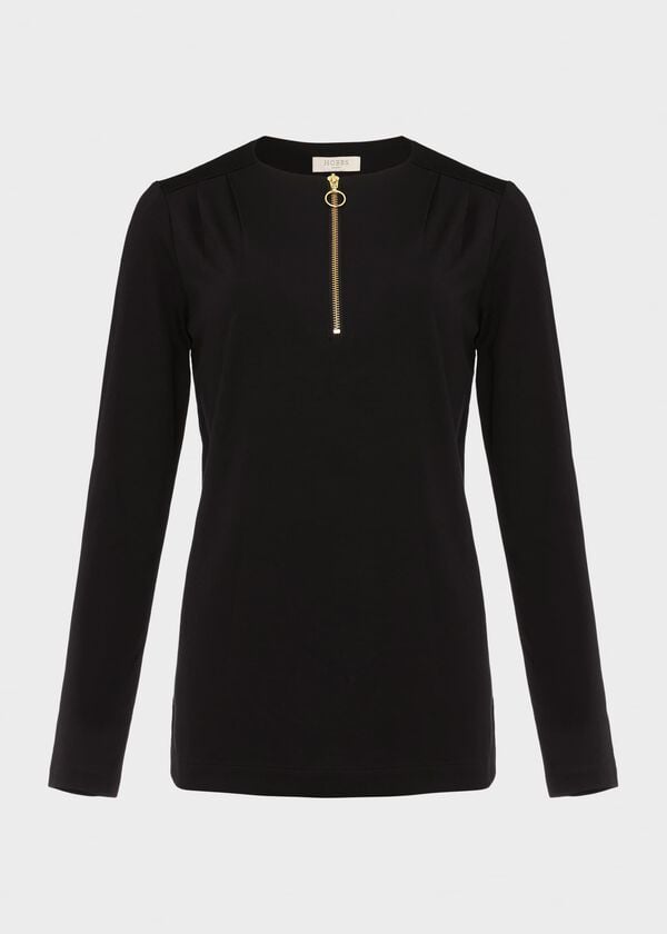 Hobbs Kelsey Zip Neck Tunic Top Black