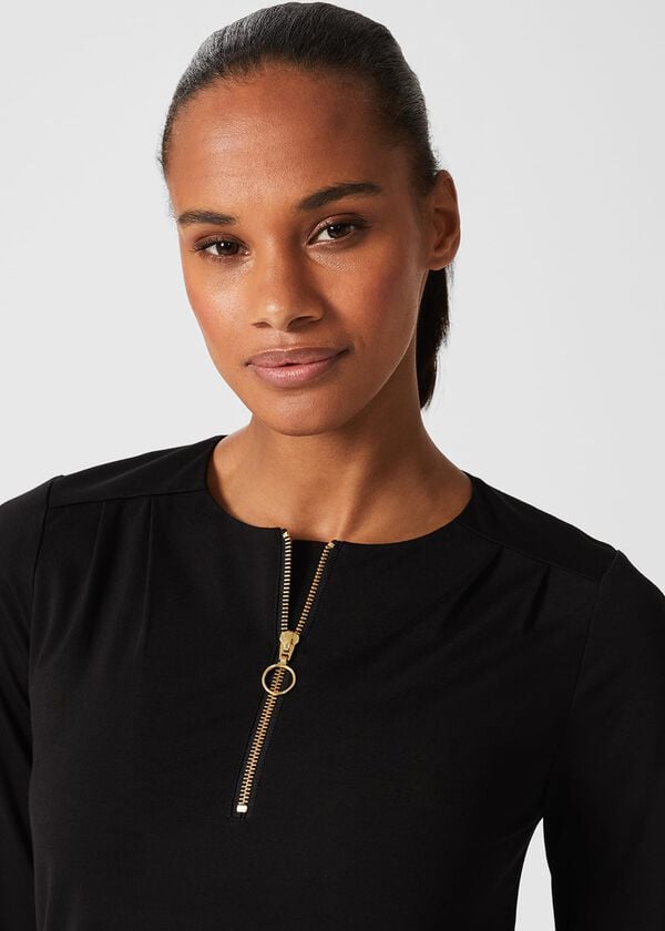 Hobbs Kelsey Zip Neck Tunic Top Black
