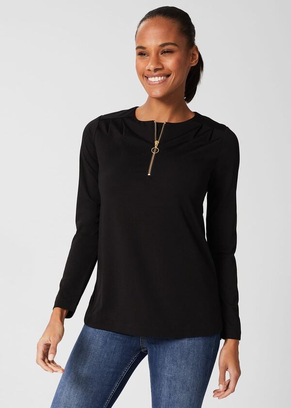 hobbs Kelsey Zip Neck Tunic Top Black
