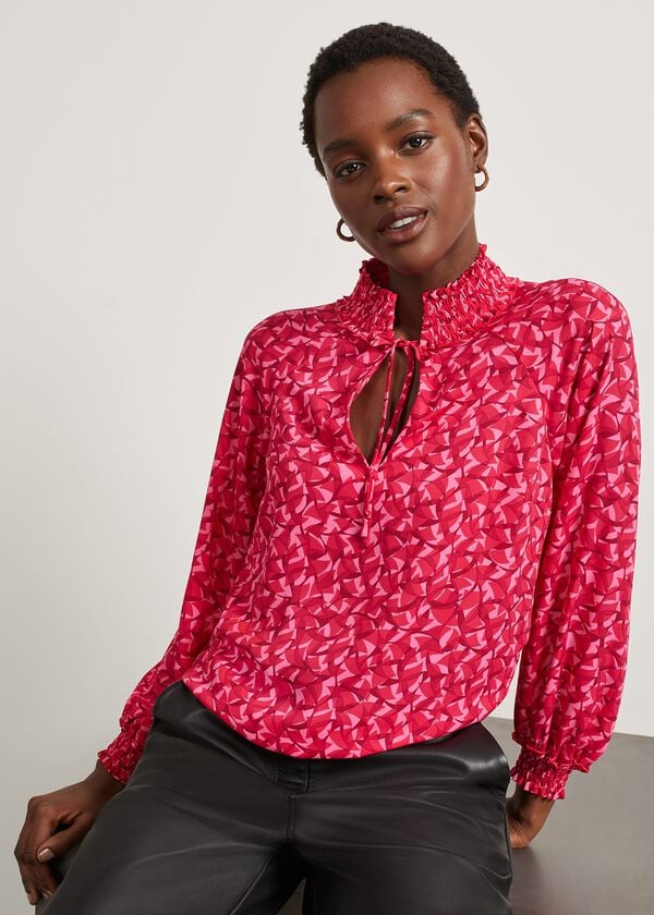 hobbs Kennedy Print Blouse Pink Multi