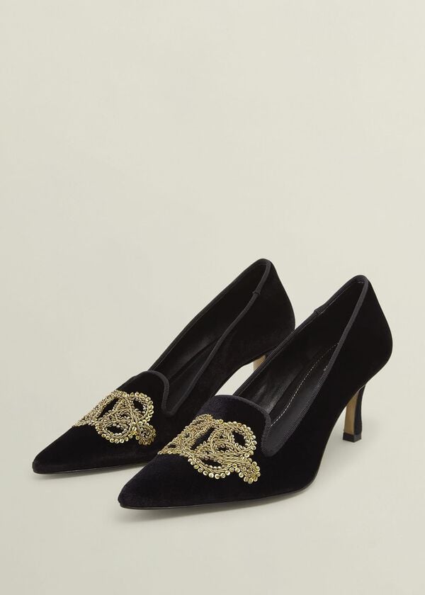 Hobbs Keston Embellished Velvet Courts Black