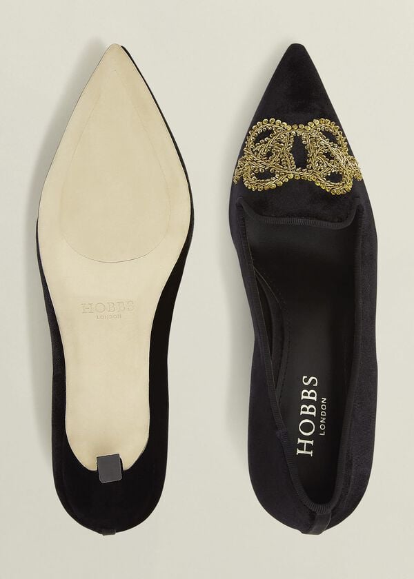 Hobbs Keston Embellished Velvet Courts Black