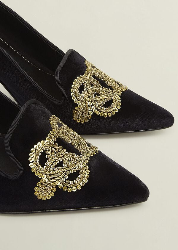 Hobbs Keston Embellished Velvet Courts Black
