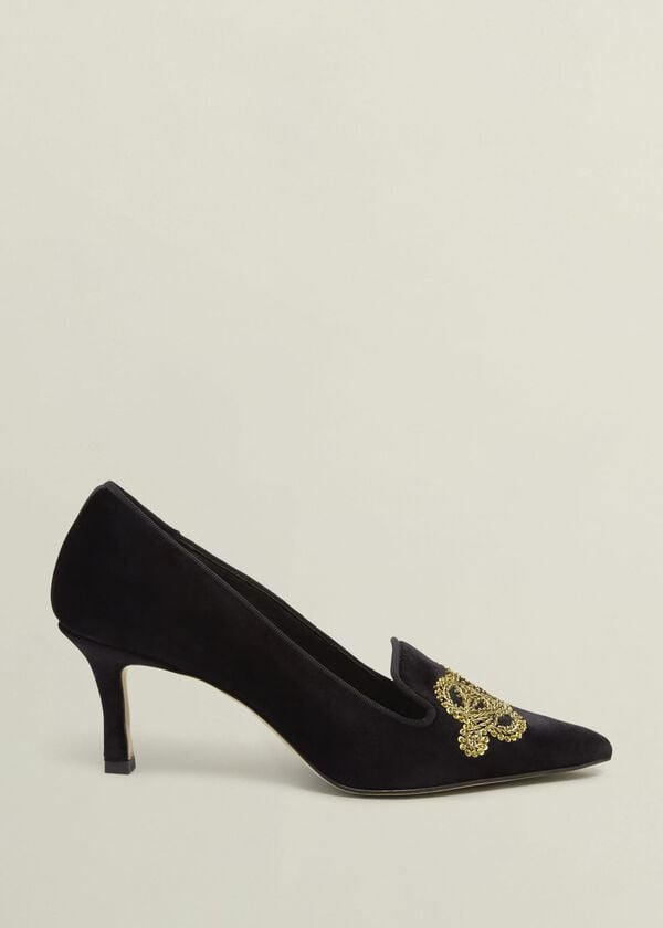 hobbs Keston Embellished Velvet Courts Black