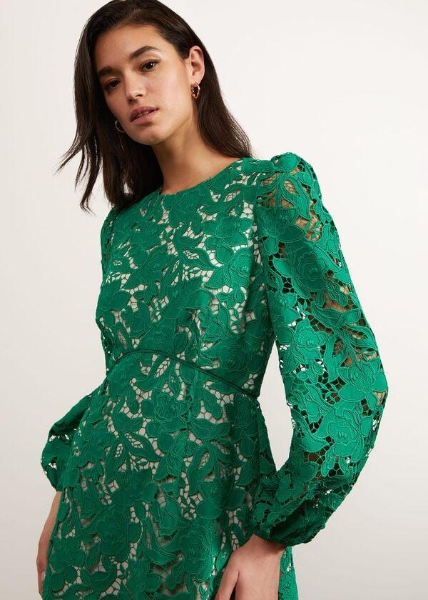 Hobbs Kew Lace Mini Dress Green Cream