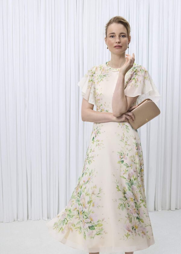 hobbs Kim Plait Neck Floral Silk Dress Cream Multi