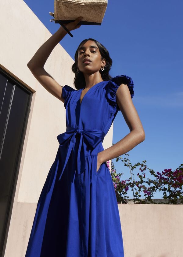 hobbs Kinder Cotton Blend Midi Dress Clematis Blue