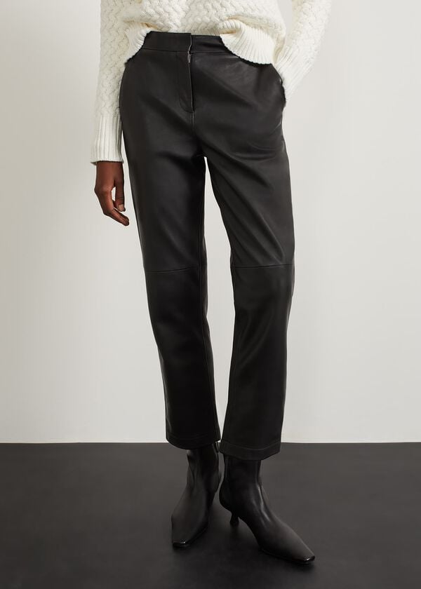 Hobbs Kinsey Leather Trousers Black