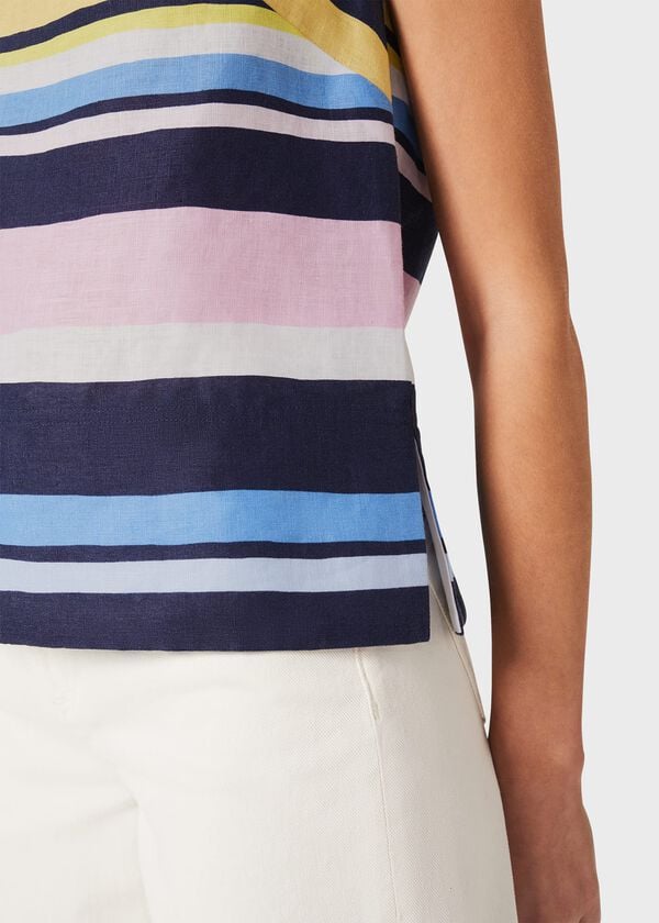 Hobbs Kinsley Linen Sleeveless Top Navy Multi