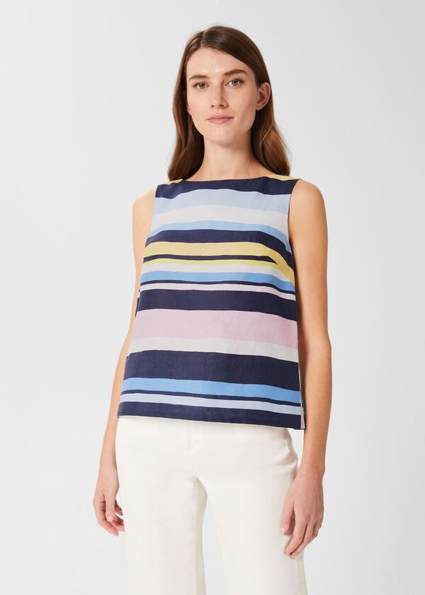 hobbs Kinsley Linen Sleeveless Top Navy Multi
