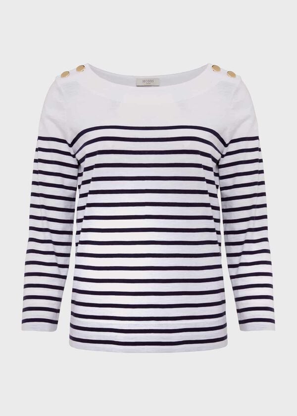 Hobbs Kirsty Cotton Slub Top White Navy
