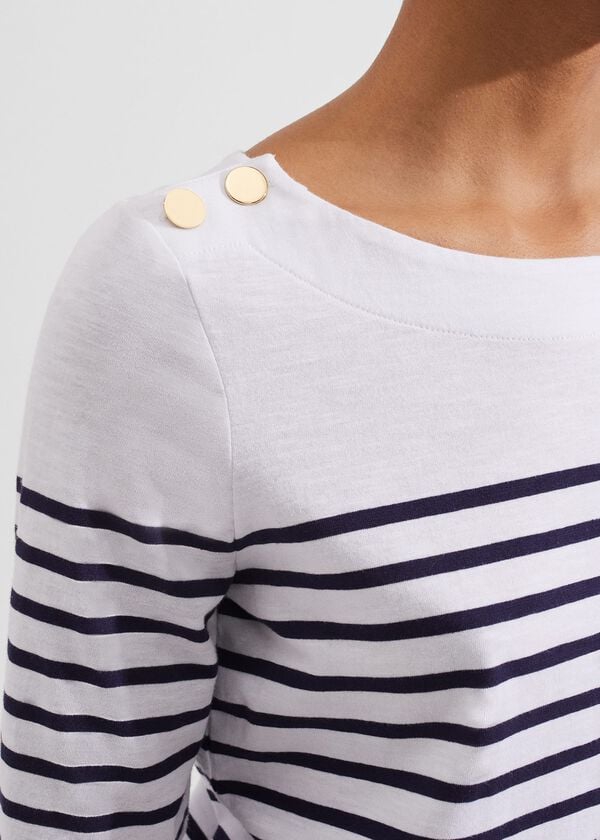 Hobbs Kirsty Cotton Slub Top White Navy