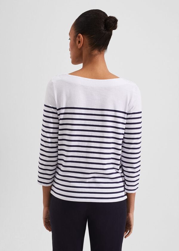Hobbs Kirsty Cotton Slub Top White Navy