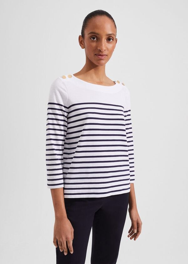 hobbs Kirsty Cotton Slub Top White Navy