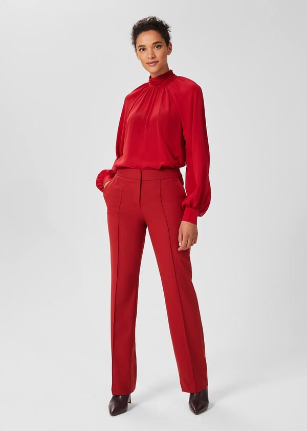 hobbs Kyle Wool Blend Straight Trousers Red
