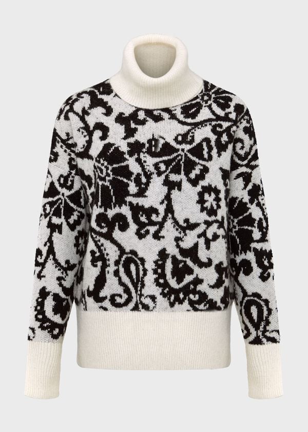 Hobbs Kyra Jacquard Jumper Ivory Black