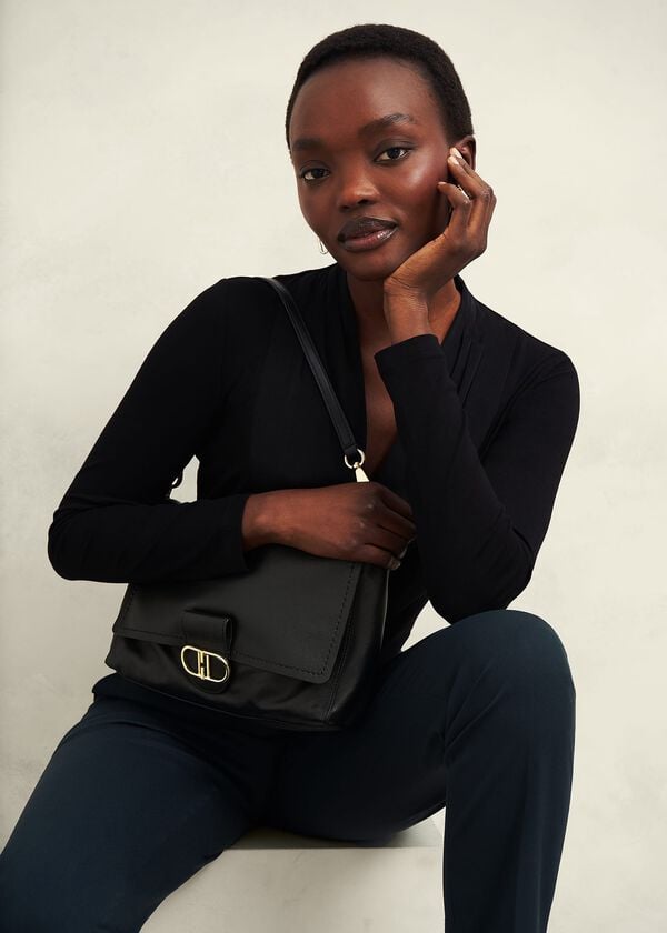 Hobbs Lana Leather Shoulder Bag Black