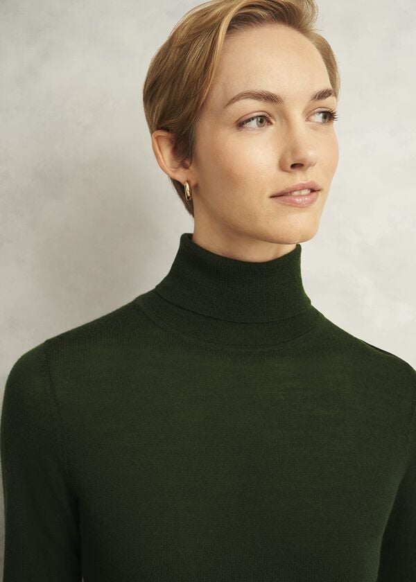 Hobbs Lara Merino Rollneck Jumper Yew Green