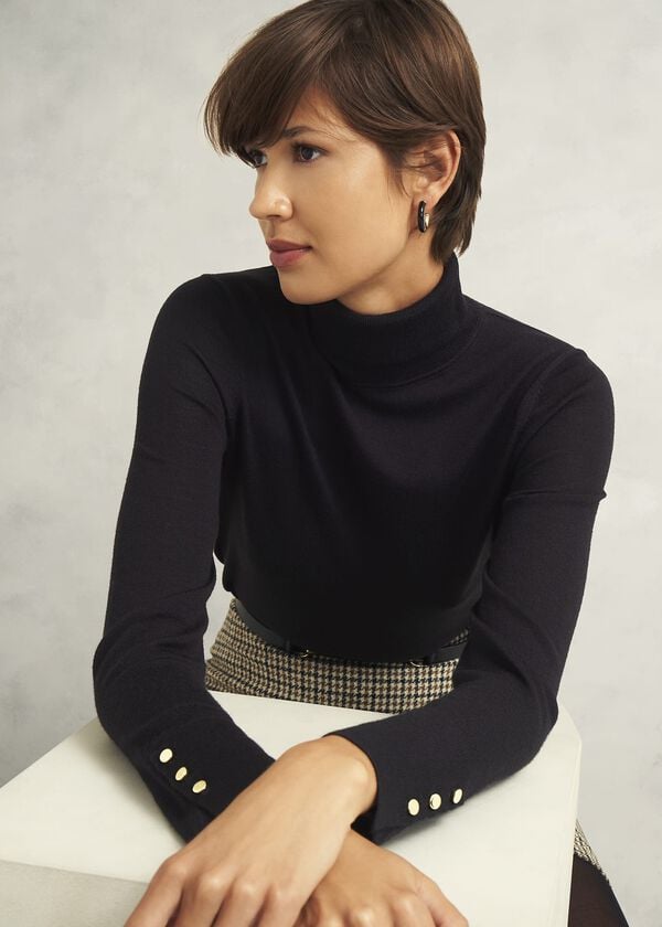 Hobbs Lara Merino Wool Roll Neck Jumper Black