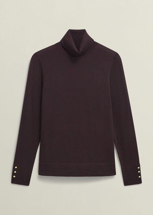 Hobbs Lara Merino Wool Roll Neck Jumper Malbec
