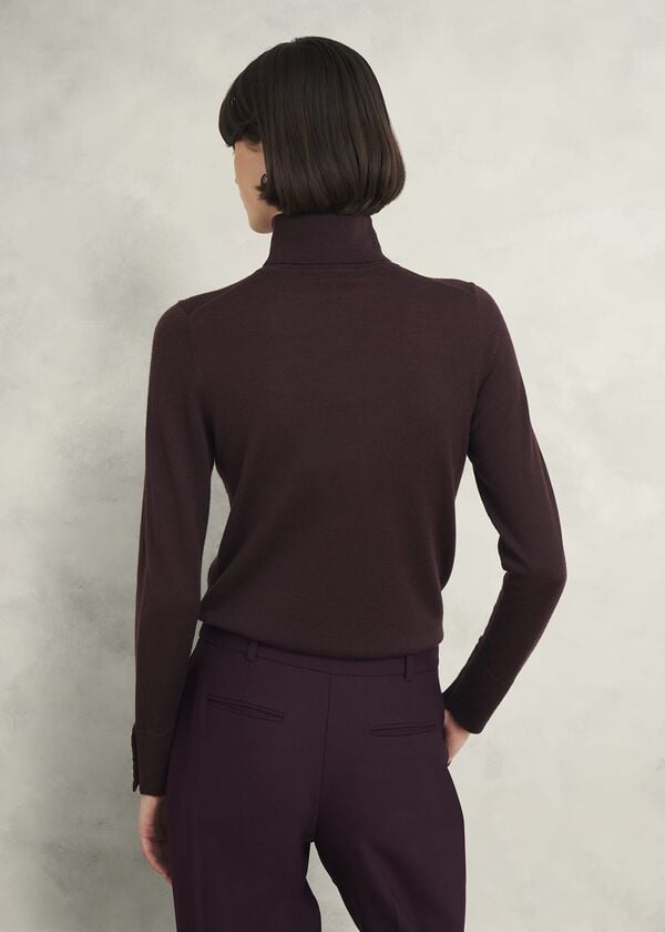 Hobbs Lara Merino Wool Roll Neck Jumper Malbec