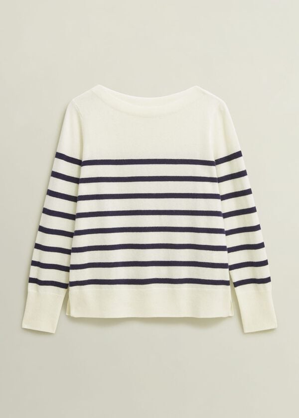 Hobbs Larina Cashmere Stripe Jumper Ivory Navy