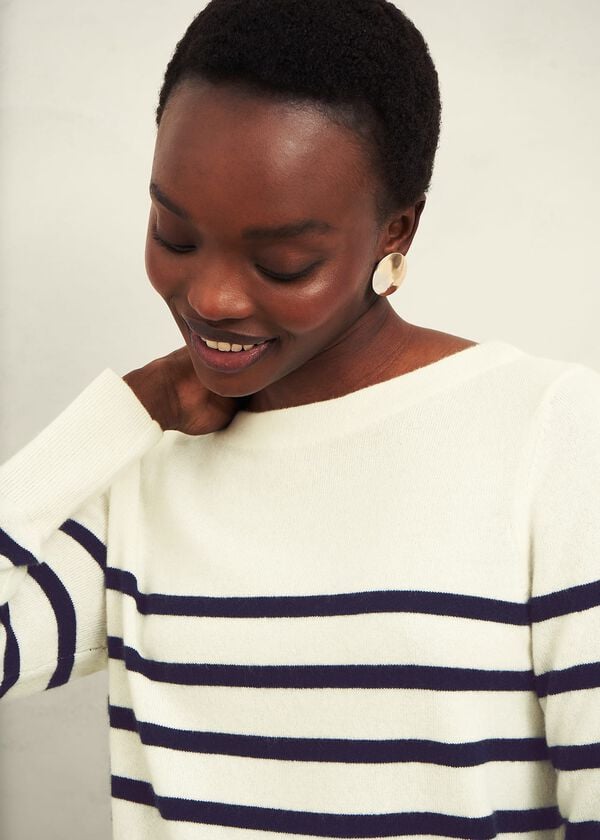 Hobbs Larina Cashmere Stripe Jumper Ivory Navy