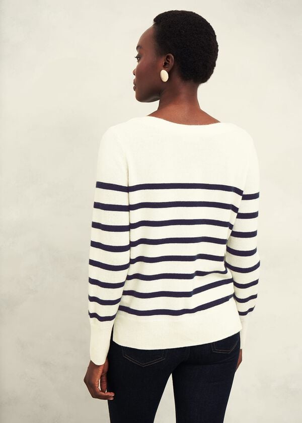Hobbs Larina Cashmere Stripe Jumper Ivory Navy