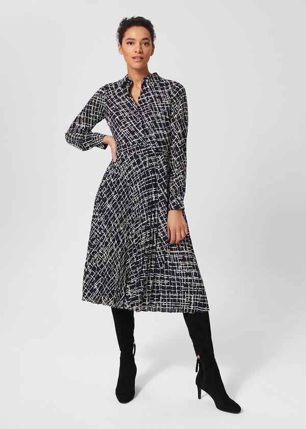 hobbs Laurenza Fit And Flare Dress Navy Ivory