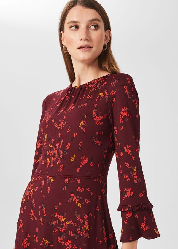 Hobbs Lea Jersey Dress Mulberry Multi