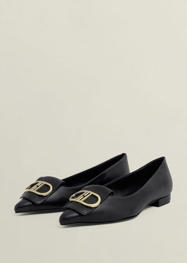 Hobbs Leah Leather Pointed Flats Black