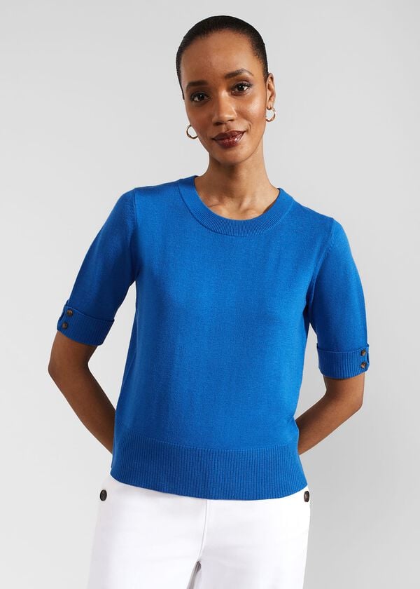 hobbs Leanne Knitted Top With Wool Atlantic Blue