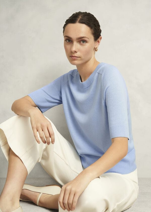 hobbs Leena Knitted Top with Wool Maya Blue