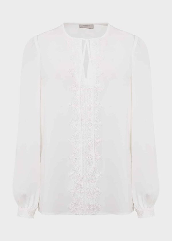 Hobbs Leena Lace Trim Blouse Ivory