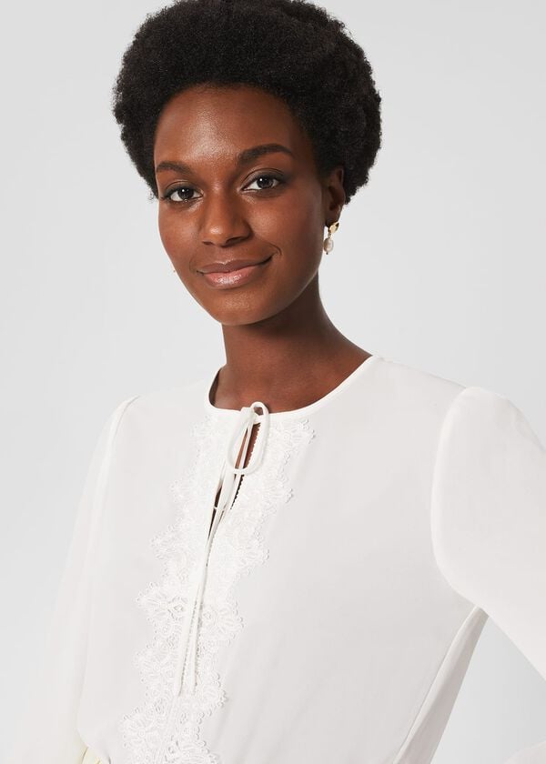 Hobbs Leena Lace Trim Blouse Ivory