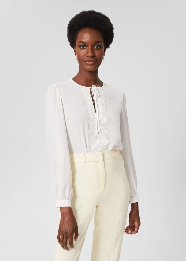 hobbs Leena Lace Trim Blouse Ivory