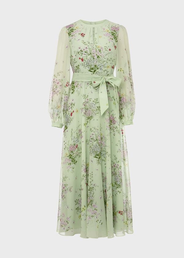 Hobbs Leia Silk Fit And Flare Dress Green Multi