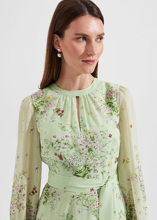 Hobbs Leia Silk Fit And Flare Dress Green Multi